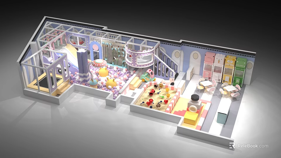 Colorful Indoor Playground Equipment With Slide Climbing Structure And Ball Pit 3d model 