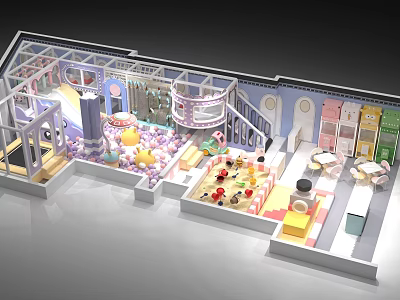 Colorful Indoor Playground Equipment With Slide Climbing Structure And Ball Pit 3d model