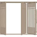 Modern Wooden Folding Room Divider with Vertical Slats in Bright Interior and Potted Plant