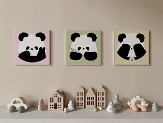 Modern Figure Painting Decorative Painting Children's Room Hanging Painting Panda Hanging Painting 3d model