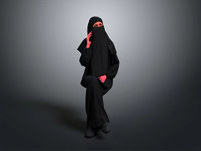 Child In Traditional Black Robe Standing Against Gray Background Full View 3d model