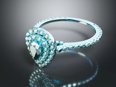 Heart Shaped Silver Ring with Sparkling Diamond Accents Elegant Jewelry Design 3d model