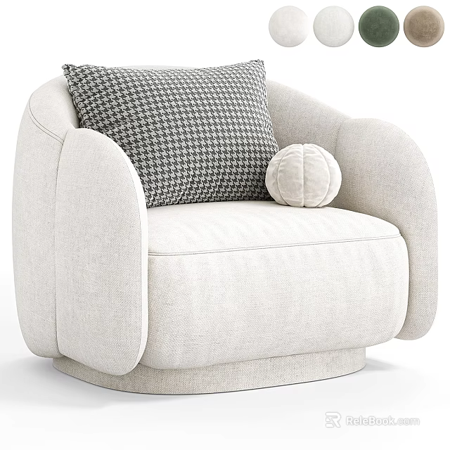Modern Beige Fabric Sofa And Coffee Table Set With Houndstooth Pillow And Round Cushion 3d model 