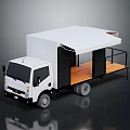 Converted White Truck With Open Platform Wooden Floor Black Railings And Retractable White Canopy
