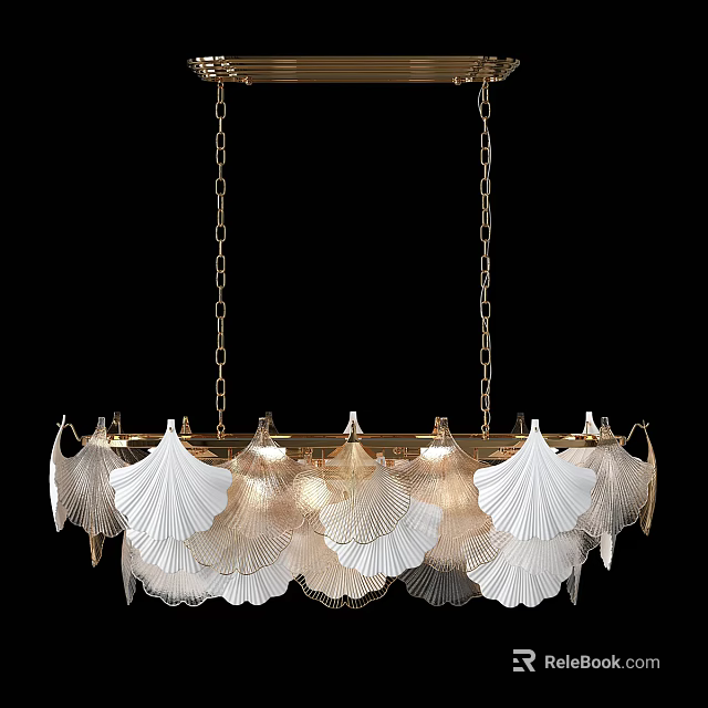 Elegant Modern Chandelier With White Fan Shaped Decorations And Golden Chains 3d model 