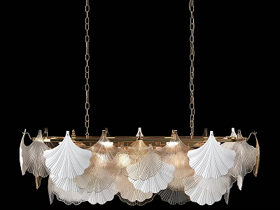 Elegant Modern Chandelier With White Fan Shaped Decorations And Golden Chains 3d model