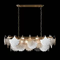 Elegant Modern Chandelier With White Fan Shaped Decorations And Golden Chains