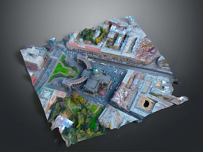 Modern Urban Aerial View With City Buildings Square Green Space And Roads 3d model