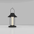 Black Lantern Style Table Lamp with Hanging Hook Transparent Shade Illuminated Bulb on Smooth Surface 3d model