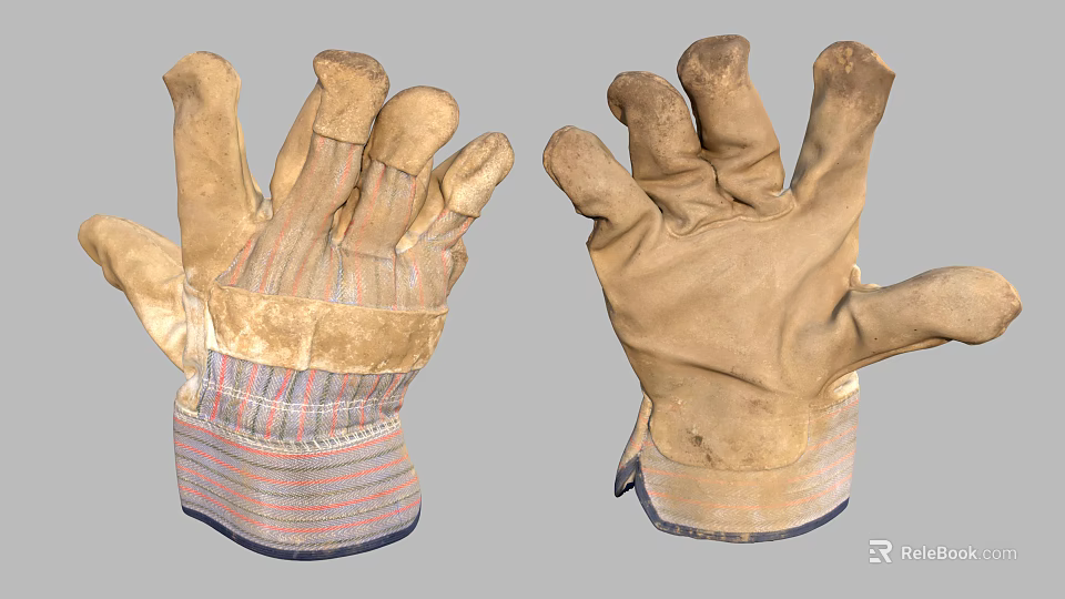 Brown Work Gloves With Worn Design Stripe Cuff And Comfortable Fit 3d model 