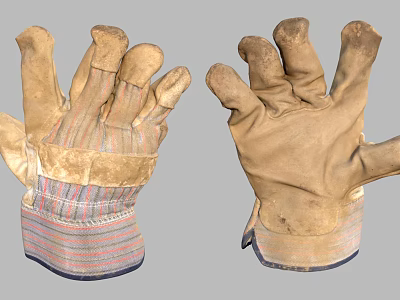 Brown Work Gloves With Worn Design Stripe Cuff And Comfortable Fit 3d model