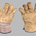 Brown Work Gloves With Worn Design Stripe Cuff And Comfortable Fit 3d model