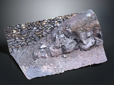 Natural Wood and Stone Materials Model Featuring Stone Wall Rock Blocks and Grass Elements 3d model
