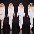 Group of Women Modeling White Suits Walking on Black Background