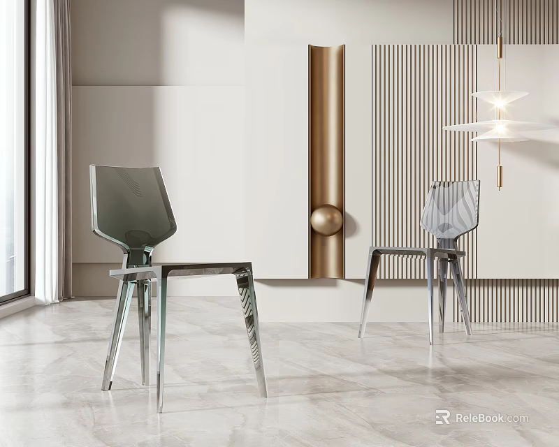 Modern Transparent Acrylic Chair In Contemporary White Gold Interior With Marble Floor 3d model 