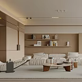 Modern Living Room Interior With Beige Sofa Coffee Table And Bookshelves