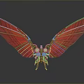 Mechanical Winged Structure With Red Feather Like Panels And Metallic Frame 3d model