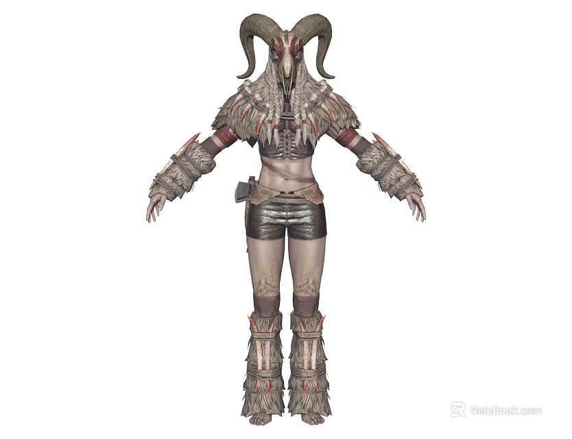 Warrior Character With Ram Horns And Mythical Creature Armor Design Elements 3d model 