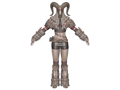 Warrior Character With Ram Horns And Mythical Creature Armor Design Elements 3d model