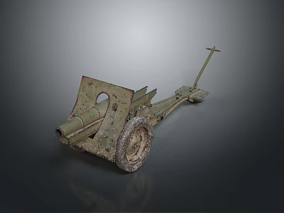 Antique Military Weapon Field Artillery Gun with Wheels and Rusty Barrel 3d model