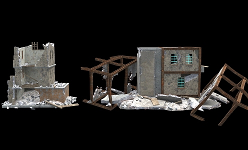 Ruins of modern post-war buildings 3d model