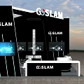 Elevator Hallway Featuring GOSLAM Booth With Display Screens And Reception Desk