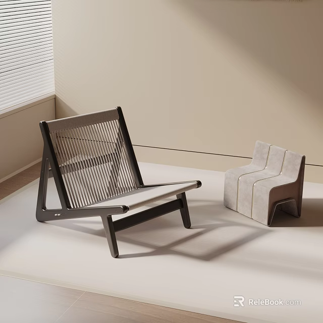 Modern Leisure Chair With Wooden Frame Slatted Backrest And Light Padded Design 3d model 