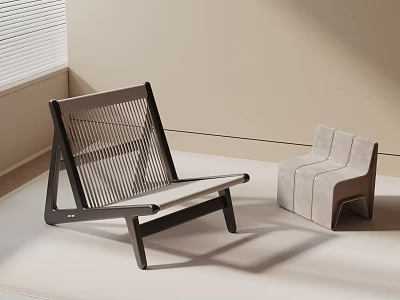 Modern Leisure Chair With Wooden Frame Slatted Backrest And Light Padded Design 3d model
