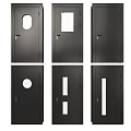 Black Swing Doors With Circular And Rectangular Glass Panels For Interior Use