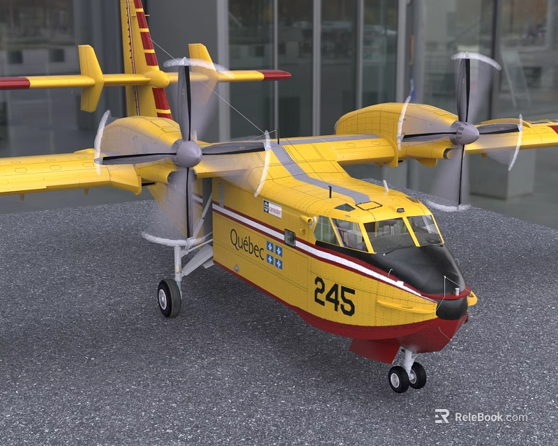 Yellow Airclinic Airplane With Twin Propellers Number 245 On Ground 3d model 