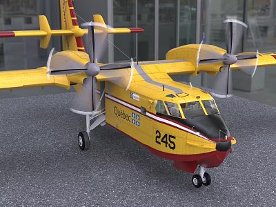 Yellow Airclinic Airplane With Twin Propellers Number 245 On Ground 3d model