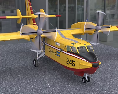 Yellow Airclinic Airplane With Twin Propellers Number 245 On Ground 3d model Yellow Airclinic Airplane With Twin Propellers Number 245 On Ground 3d model