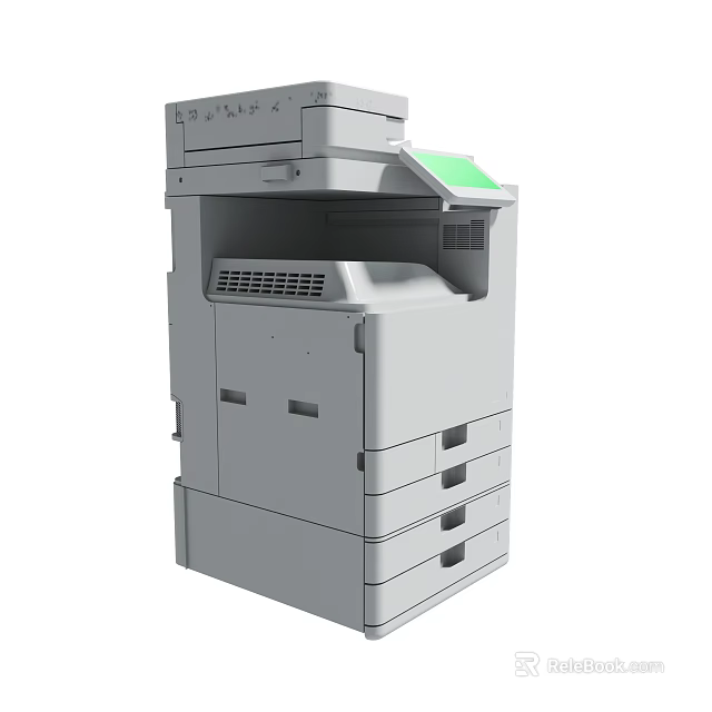 Gray Multifunctional Office Printer With Multiple Drawers And Control Panel 3d model