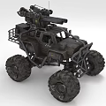 Rugged Off Road Vehicle With Large Tires And Roof Mounted Mechanical Equipment