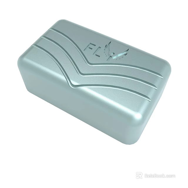 Sleek Silver Rectangular Object With Wavy Surface Design And FLY Logo 3d model 