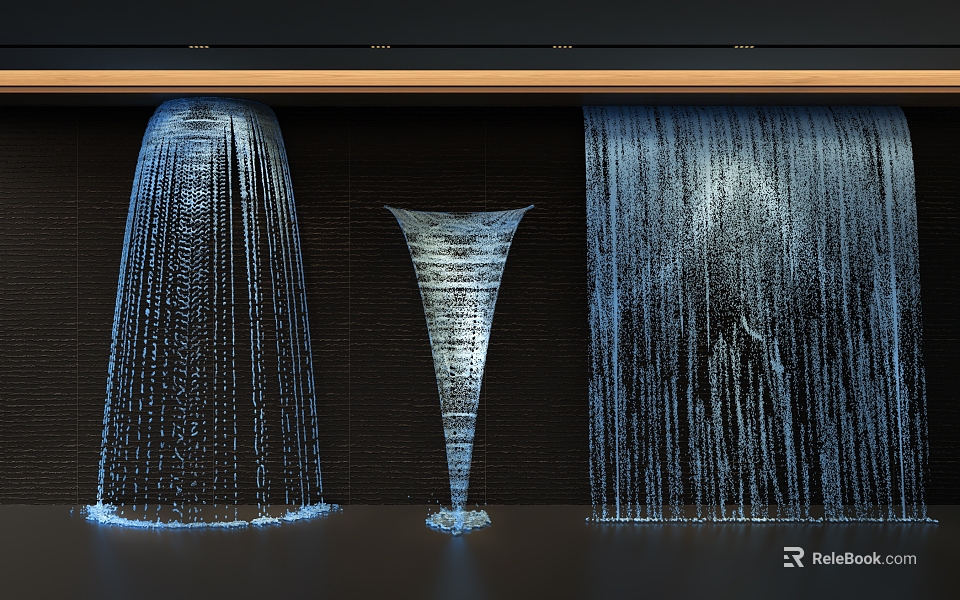 Modern Garden Landscape With Waterfall Feature And Vertical Water Curtains 3d model 