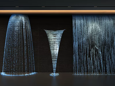 Modern Garden Landscape With Waterfall Feature And Vertical Water Curtains 3d model