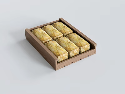Freshly Baked Artisan Bread Loaves in Wooden Tray with Golden Crust 3d model