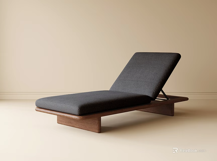 Minimalist Modern Lounge Chair With Dark Textured Cushion And Wooden Frame 3d model 