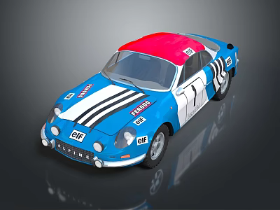 Blue Racing Car With Red Roof White Stripes Number 17 And Stylish Racing Logos 3d model
