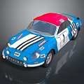 Blue Racing Car With Red Roof White Stripes Number 17 And Stylish Racing Logos