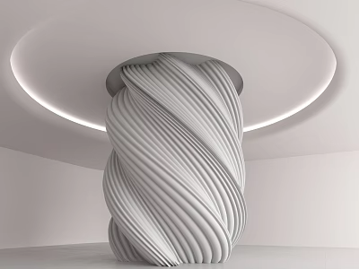 Sleek Twisted White Column Design In Modern Interior With Circular Ceiling Light 3d model