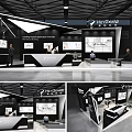 Modern Exhibition Booth Design With Display Screens Reception Desk And Info Charts