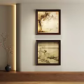 Abstract Paintings Hanging On The Wall For Interior Room Decor 3d model