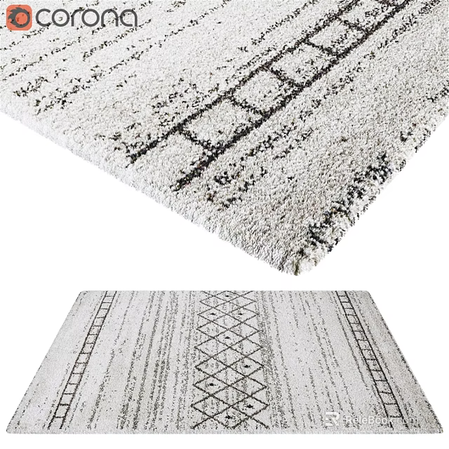 Square Rug With Geometric Patterns Light Background And Dark Design Soft Texture 3d model 