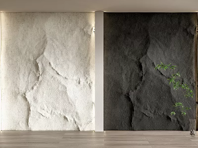 Light And Dark Textured Background Wall With Green Plant And Wooden Floor 3d model