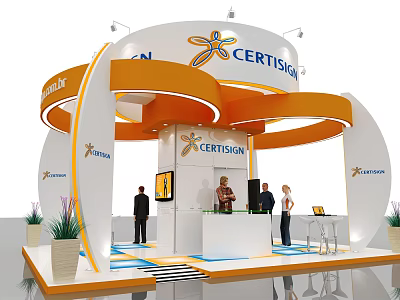 Modern Certisign Exhibition Booth With White Orange Curved Accents And People Interacting 3d model