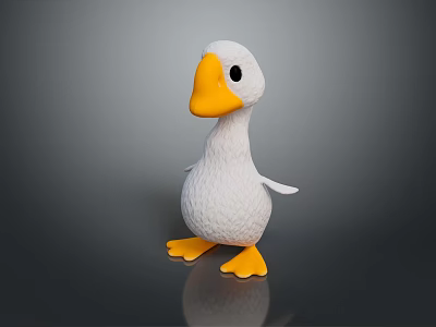 White Duck Toy Figure With Yellow Beak And Orange Webbed Feet 3d model
