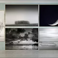 Black and White Landscape Paintings With Trees Sea Moon Clouds and Waves
