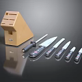 Kitchen Knife Set With Wooden Block And Different Sizes For Home Use 3d model